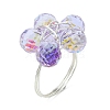 4Pcs 4 Colors Glass Flower Finger Rings RJEW-JR00825-01-4