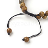 Adjustable Natural Petrified Wood Braided Bead Bracelets BJEW-E351-01H-3