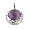 Natural Amethyst Pendants with Hollow Platinum Brass Findings G-P448-A18-P-2