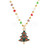 Christmas Alloy & Brass Red and Green Enamel Pendant Colorful Resin Beaded Necklaces for Women FS-WGF8F07-06-3