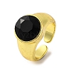 Brass Glass Round Wide Open Cuff Ring for Women RJEW-U003-19A-G-1