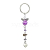Gemstone Chip & Alloy Heart Pendant Keychain with Acrylic Beads KEYC-JKC00538-2