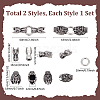 2 Sets 2 Styles Tibetan Style 304 Stainless Steel Spring Gate Rings FIND-PH0025-51B-2