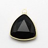 Golden Tone Brass Glass Triangle Pendants GLAA-J012-G-2