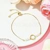 Round Shell Pearl & Brass Ring Box Chain Slider Bracelets for Women BJEW-JB10746-2