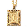 201 Stainless Steel Cable Chain Rectangle with Letter Pendant Necklaces NJEW-M070-01G-T-1