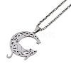 304 Stainless Steel Hollow Moon Cat Shaped Pendant Box Chain Necklaces NJEW-M010-06P-1