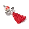 Porcelain Beaded with Polycotton Tassel Big Pendants PALLOY-JF02986-01-3