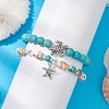 2Pcs 2 Style Synthetic Turquoise & Glass & Shell Stretch Bracelets with Tortoise BJEW-JB10091-02-2