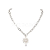 Flower Glass Seed Bead & Shell Pearl Pendant Necklaces NJEW-JN04740-1