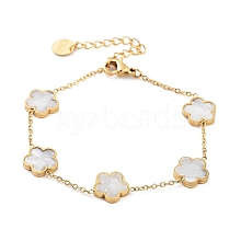 Flower Shell Link Chain Bracelets BJEW-K247-01G-06