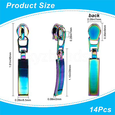 14Pcs Rectangle #3 Zinc Alloy Replacement Zipper Sliders FIND-GF0005-70B-1