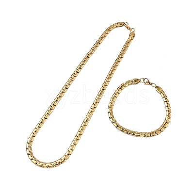 304 Stainless Steel Box Chain Necklaces & Bracelets Sets SJEW-D091-12G-1