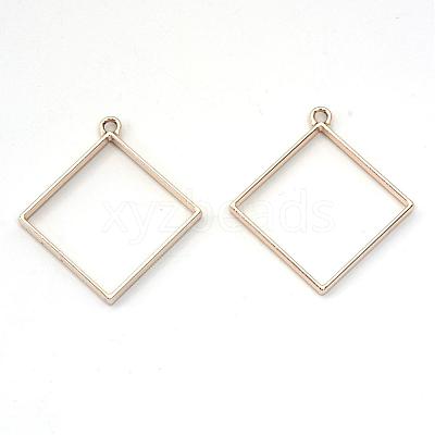 Rack Plating Alloy Rhombus Open Back Bezel Pendants X-PALLOY-S047-22E-FF-1