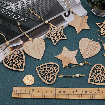 2 Sets 2 Style Christmas Theme Wood Pendants Decoration HJEW-GF0001-39B-1