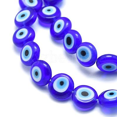 Handmade Evil Eye Lampwork Flat Round Bead Strands LAMP-L058-12mm-12-1
