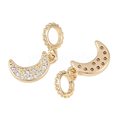 Brass Micro Pave Clear Cubic Zirconia Moon European Dangle Charms KK-H257-03G-1