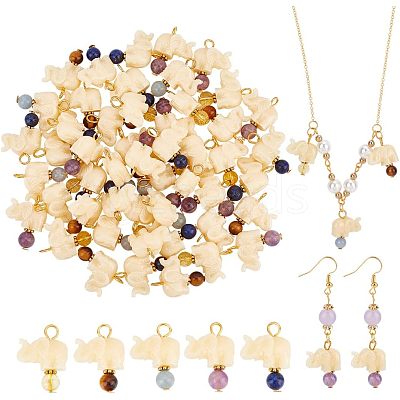 50Pcs Opaque Resin and Natural Mixed Stone Pendants FIND-HY0001-37-1