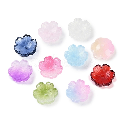 Transparent Spray Paint Glass Bead Caps GLAA-H035-04-1
