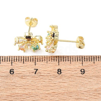 Brass Micro Pave Cubic Zirconia Flower Stud Earrings EJEW-H174-01A-G-1
