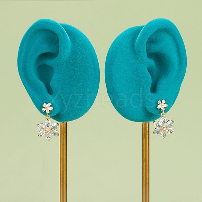 Brass Micro Pave Clear Cubic Zirconia Stud Earring Findings KK-Z099-02G-01-1
