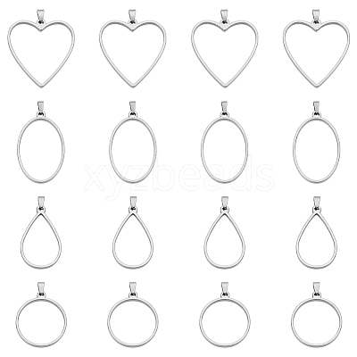 24Pcs 4 Style 304 Stainless Steel Open Back Bezel Pendants PALLOY-UN00029-1