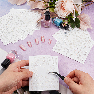 9 Sheets 9 Colors Laser Silver Nail Decals Stickers MRMJ-OC0003-63-1