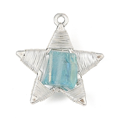Electroplated Natural Quartz Faceted Copper Wire Wrapped Pendants PALLOY-TA00443-01-1