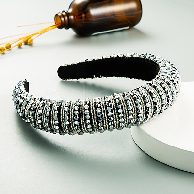 Bling Bling Glass Beaded Hairband OHAR-PW0007-26Y-1