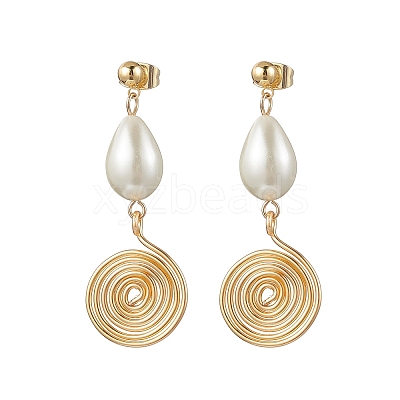 Glass Pearl Dangle Stud Earrings EJEW-JE06543-01-1