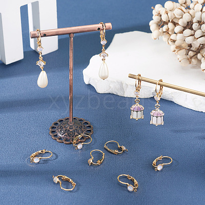 10Pcs Flat Round Brass Glass Leverback Earring Findings KK-TADJ0001-18-1