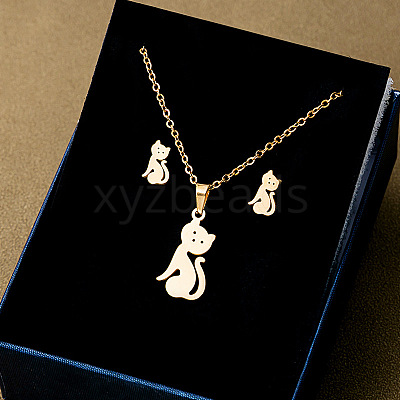 304 Stainless Steel Pendant Necklaces & Stud Earrings Sets WG82A44-31-1