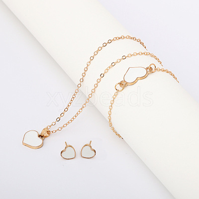Heart Alloy Enamel Link Bracelets & Stud Earrings & Pendant Necklaces for Women FS-WG7E308-01-1