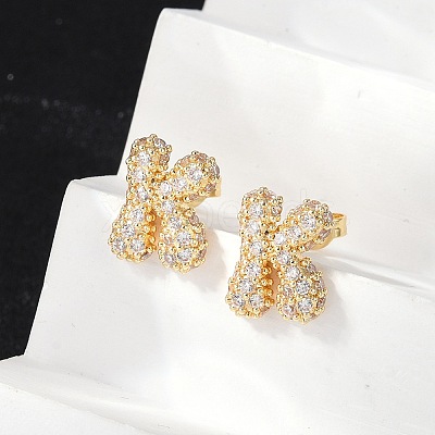 Brass Micro Pave Cubic Zirconia Stud Earrings EJEW-Z091-04G-K-1