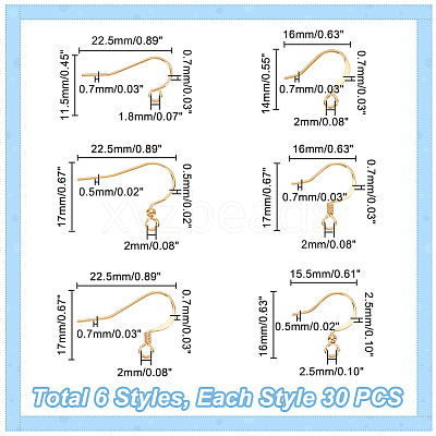 180Pcs 6 Style Brass Earring Hooks KK-PH0005-13-1