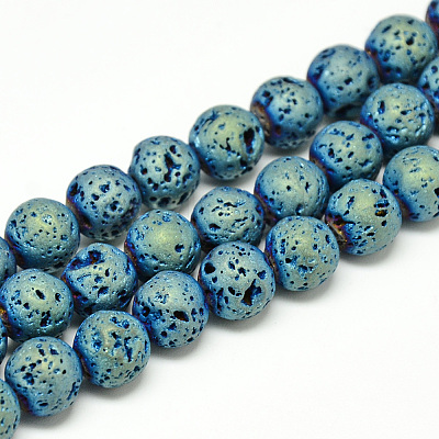 Electroplate Natural Lava Rock Beads Strands G-T058-03C-6MM-1