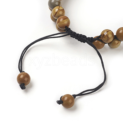 Adjustable Natural Petrified Wood Braided Bead Bracelets BJEW-E351-01H-1