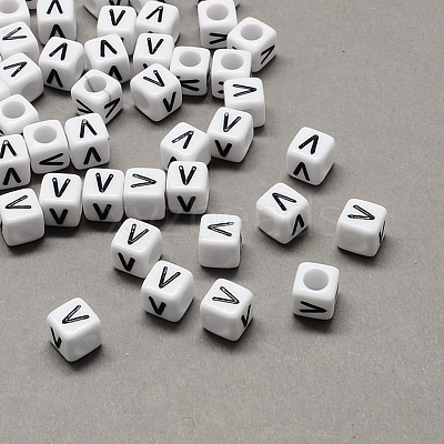 Large Hole Acrylic Letter European Beads SACR-Q103-6mm-01V-1