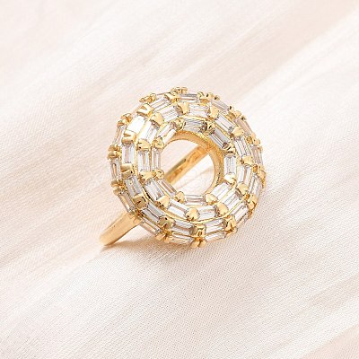 Adjustable Brass Micro Pave Cubic Zirconia Cuff Rings for Women RJEW-B139-05G-1