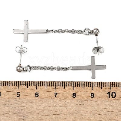 Christian Upside Down Cross 201 Stainless Steel Dangle Stud Earrings EJEW-P314-01B-P-1