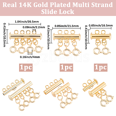 3Pcs 3 Styles Holes Brass Slide Lock Clasps KK-BBC0027-60-1