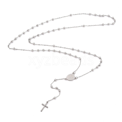 Non-Tarnish 304 Stainless Steel Rosary Bead Necklaces For Religion STAS-B021-02P-1