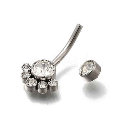 304 Stainless Steel Clear Cubic Zirconia Curved Barbell Belly Button Rings AJEW-D306-03P-02-1