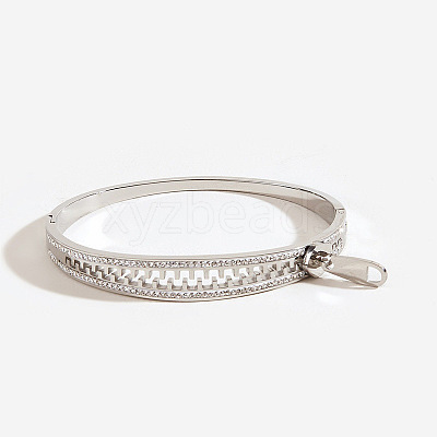 Zipper Shape 304 Stainless Steel and Crystal Rhinestone Cuff Bangles FS-WGD2D65-02-1