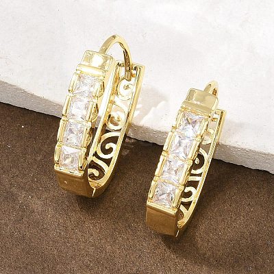 Square with Oval Brass Micro Pave Clear Cubic Zirconia Hoop Earrings EJEW-D348-08G-1