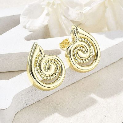 Brass Shell Shape Stud Earrings for Women EJEW-U035-10G-1