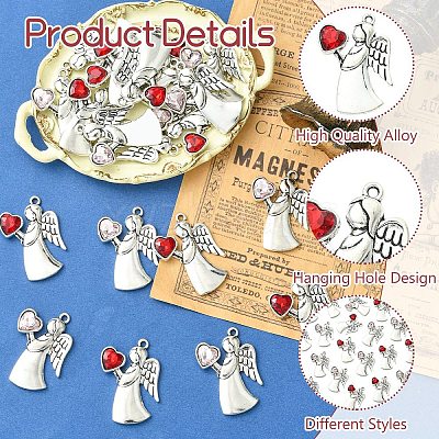 20Pcs 2 Colors Antique Silver Alloy Rhinestone Pendants FIND-YW0013-14-1