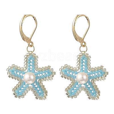 Brass Seed Glass Beads Leverback Earrings EJEW-MZ00759-02-1