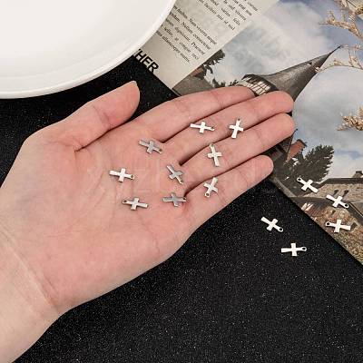 Tarnish Resistant Stainless Steel Tiny Cross Charms STAS-Q168-07-1