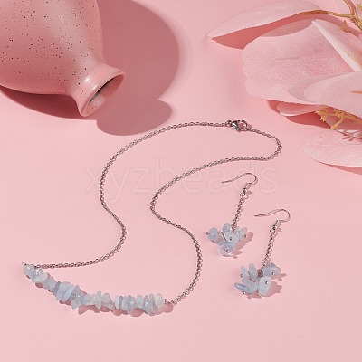 Natural Aquamarine Chips Beaded Jewelry Set SJEW-JS01231-07-1